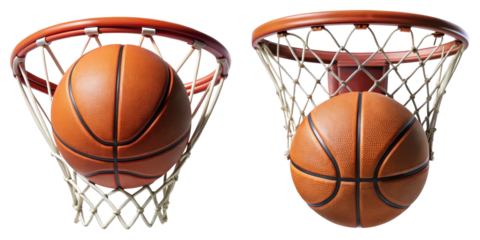 Two Basketballs in Hoops, Isolated on Transparent Background, 3D Render, Sports Equipment, Basketball, Sport, Game