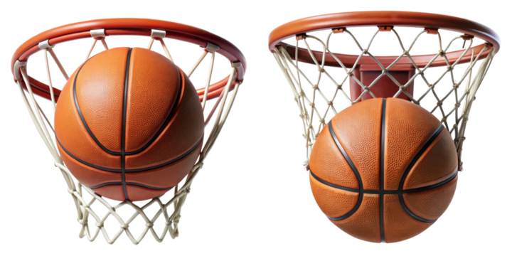 Two Basketballs in Hoops, Isolated on Transparent Background, 3D Render, Sports Equipment, Basketball, Sport, Game