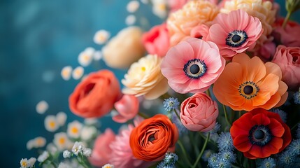 Stunning close-up view of vibrant colorful spring flowers in full bloom showing high resolution image
