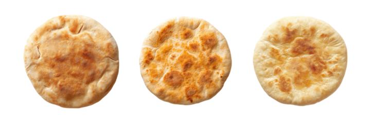 Set of round delicious baked lavash isolated on transparent background PNG