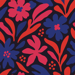 Seamless abstract pattern: hand-drawn crayon scribbles, shapes, dots & lines. Vibrant red, blue, yellow, green, pink & black. Playful, childlike design for kids' decor & fun textiles