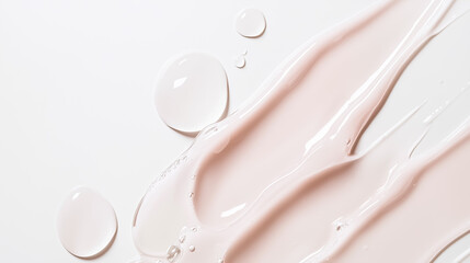 Smooth and creamy pink substance droplets on a white background perfect for cosmetic and culinary use.