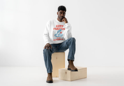 Mockup Of Man Wearing Customizable Top, Foot Raised