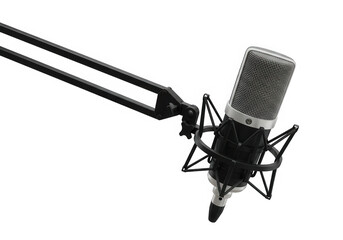 Studio condenser microphone with boom arm isolated on transparent background
