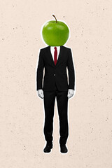 Sketch image trend artwork montage 3D photo collage of businessman body formalwear apple head stand...