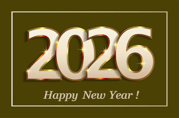 New Year banner with numbers 2026 on dark background. Vector illustration for greeting card, posters, newsletters, covers, calendar, typography, packages