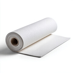 Rolled yoga mat in clean, white color, showcasing its textured surface and sturdy design, perfect for fitness enthusiasts and yoga practitioners