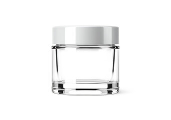 Clear glass cosmetic jar with white lid Isolated on transparent background for product mockups