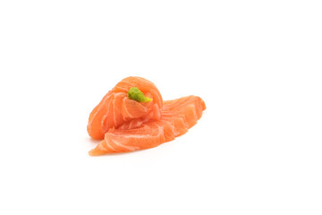 Sashimi made from salmon and wasabi on a white background. Japanese style food.