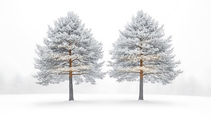 Two snow covered pine trees on a white landscape scenic high resolution image.