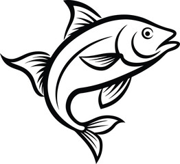 Elegant black and white fish illustration with flowing lines and fins