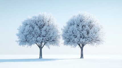 Two winter trees covered in snow on a bright sunny day high resolution image