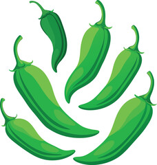 Vibrant green chili peppers illustration a collection of five fresh jalapenos