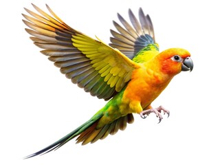 Obraz premium Parakeet bird aratinga solstitialis flying isolated on transparent background