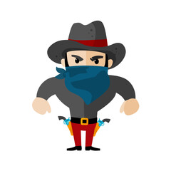 cute cartoon cowboy with guns and hat – vector illustration