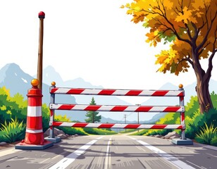 Winding road journey, exploring scenic routes with roadside barriers and majestic trees