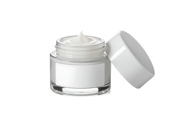 Jar of moisturizing cream with lid open Isolated on transparent background
