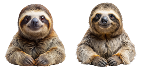 Two Smiling Sloths Isolated on Transparent Background, Animal, Wildlife, Sloth, Mammal, Cute