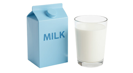 Isolated Milk Carton and Glass