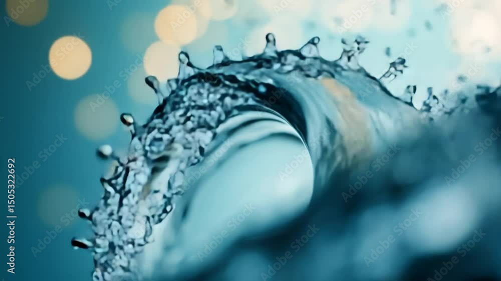 Aufkleber dynamic close-up of splashing water wave with bokeh light effect.