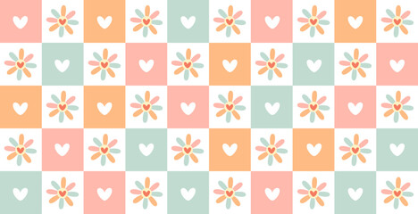 Groovy flowers 16oz libbey glass can wrap. Retro Checkered Flower Power cup wrap sublimation design. Floral glass, Girly Summer 16oz full wrap, UV DTF design