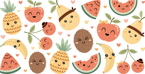 Groovy Fruits and Berries 16oz libbey glass can wrap. Summer fruit cup wrap sublimation design. Summer Aesthetics 16oz full wrap, UV DTF design