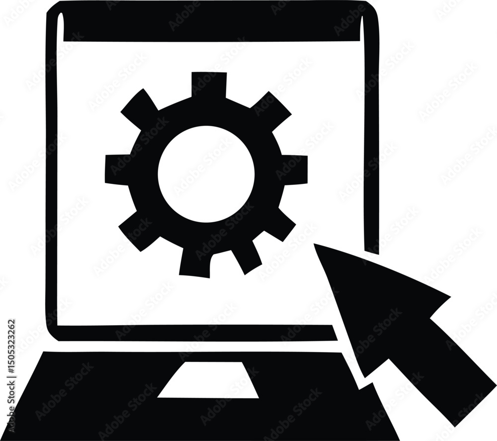 Poster laptop screen displaying gear icon with cursor click action