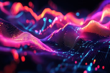 Vibrant abstract wave motion equalizer creates a digital audio interface with flowing colors and lights, Abstract wave motion equalizer Digital interface element Seamless