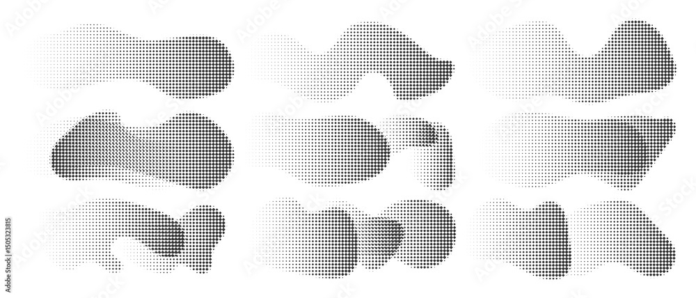Aufkleber abstract dotted halftone waves collection. black and white digital wavy dot, twisted wave line and h