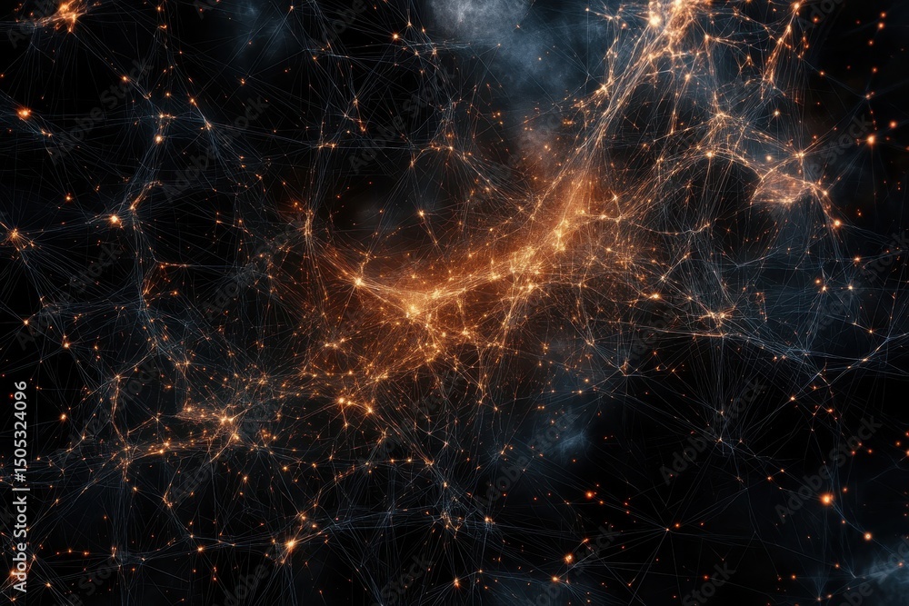 Fototapete exploring the intricate network of connections amid cosmic interference in deep space, network of co