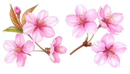 Pink Cherry Blossoms with Spring Flowers.