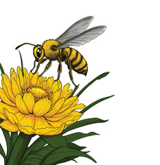 Bee on a Bright Sunflower – Nature Illustration