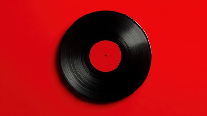 Vinyl record on a vibrant red background, showcasing a retro music aesthetic.