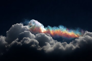 Vivid Iridescent Cloud Breaking Through Dark Storm Sky
