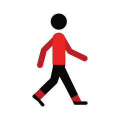 Minimalist walking person icon in red and black color scheme vector illustration