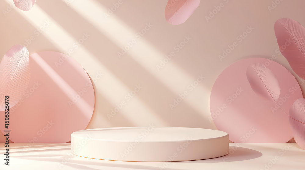 Poster elegant pedestal with pink backdrop. a minimalist composition features a pedestal with a backdrop of