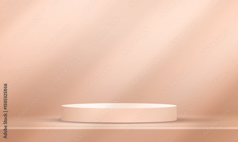 Aufkleber empty round stage podium on beige color studio room with windows overlay copy space background