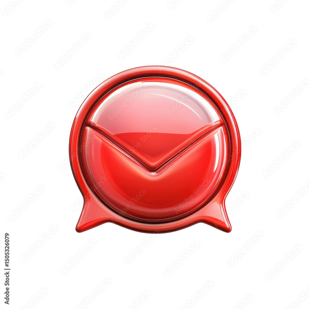 Poster a vibrant glossy red chat bubble icon signaling connection and messaging on transparent background