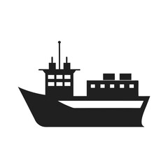 Obraz premium Cargo ship silhouette vector illustration freight transportation shipping vessel icon