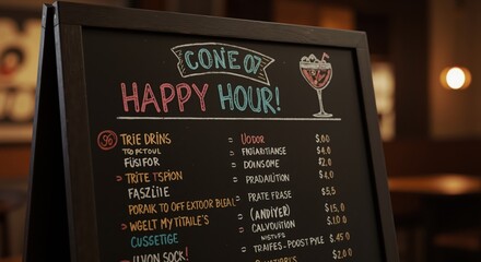 Restaurant chalkboard menu displaying happy hour specials  