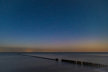 Wooden breakwater in the Baltic sea, peninsula Darß or Darss, Mecklenburg Western Pomerania,...