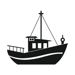 Silhouette illustration of a traditional fishing boat maritime vessel isolated on white