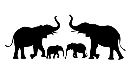 Obraz premium Silhouette Of Elephant Family in Harmony