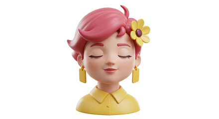Isolated 3D Girl with Yellow Flower Portrait