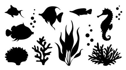 Black silhouette of marine life.