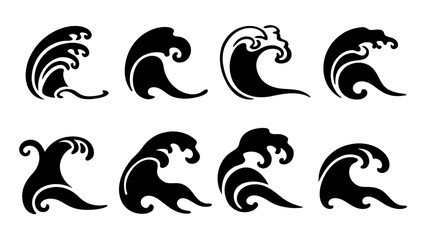 Set of sea wave silhouette isolated on white background.