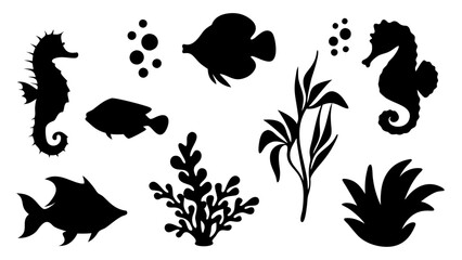 Naklejka premium Black silhouette of marine life.