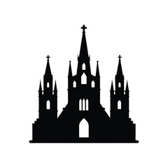 Gothic church silhouette with three spires against white background vector illustration