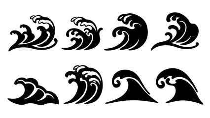 Set of sea wave silhouette isolated on white background.
