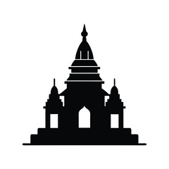 Obraz premium Black silhouette of asian temple architecture illustration on white background